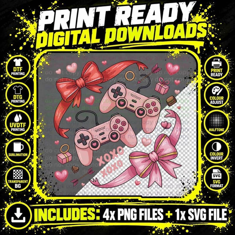 Xoxo Valentine T-Shirt, Pink Game Controllers with Png SVG Digital Bundle