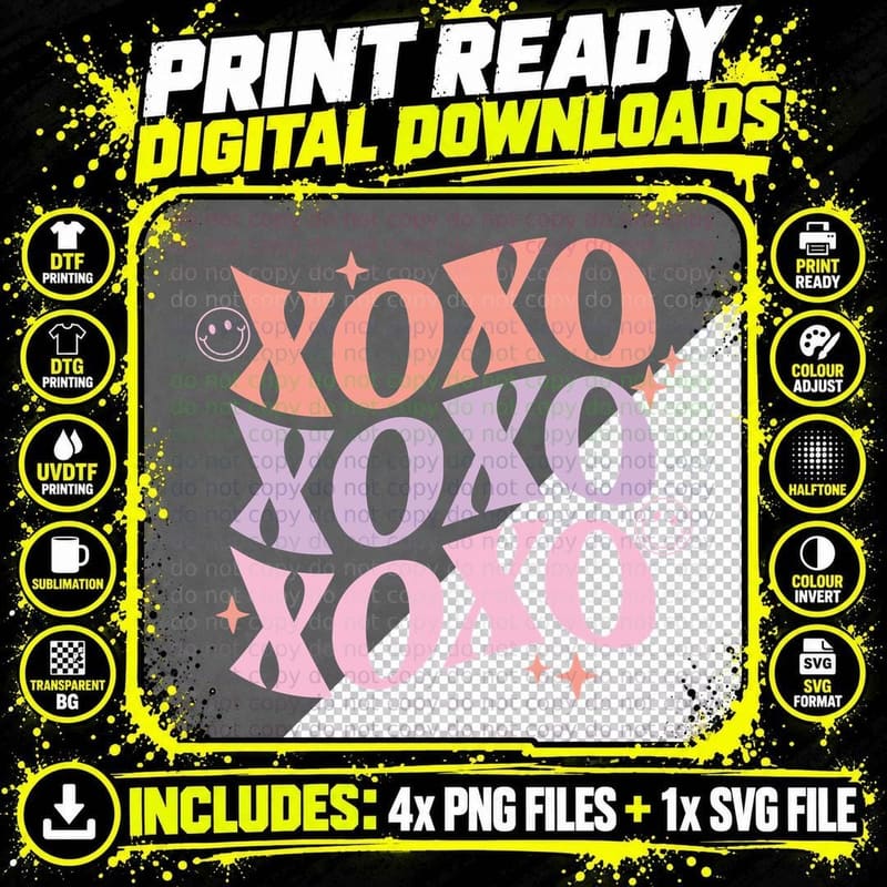 Xoxo Valentine T-Shirt, Three Stacked XOXO Letters Love Png SVG Digital Bundle