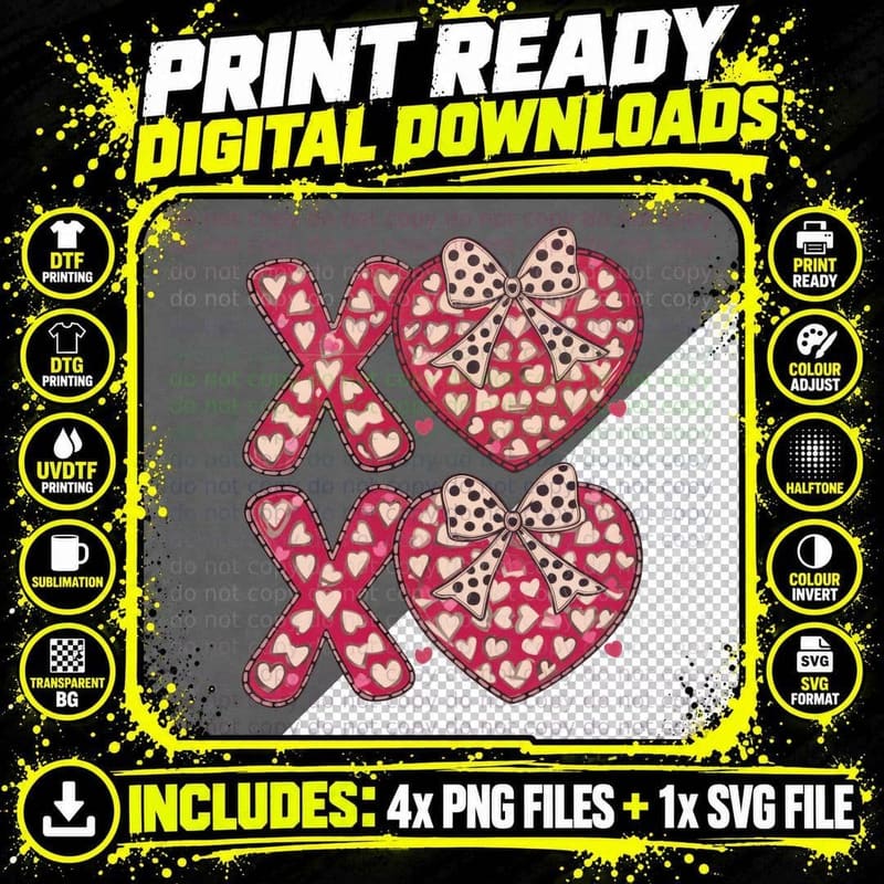 Xoxo Valentine T-Shirt, X O Hearts Bows Love Tee Png SVG Digital Bundle