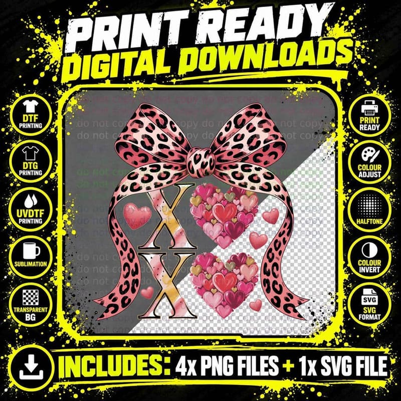 Xoxo Valentine T-Shirt, X O Hearts Leopard Love Tee Png SVG Digital Bundle