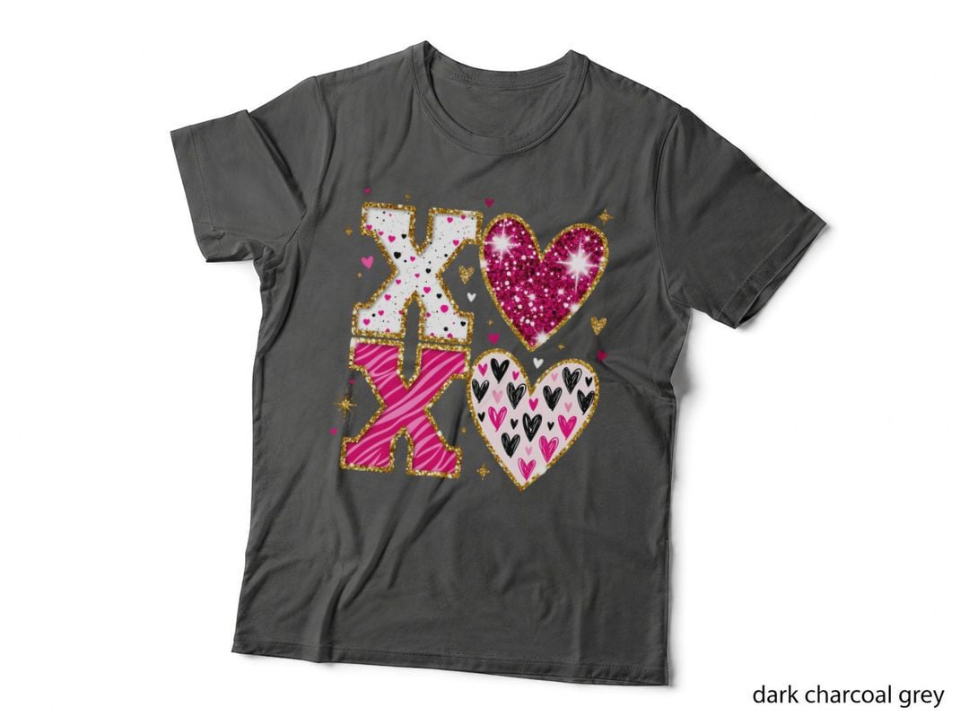 Xoxo Valentine T-Shirt, XOXO Glittery Gold Design Love Tee, Cute Couple Shirt
