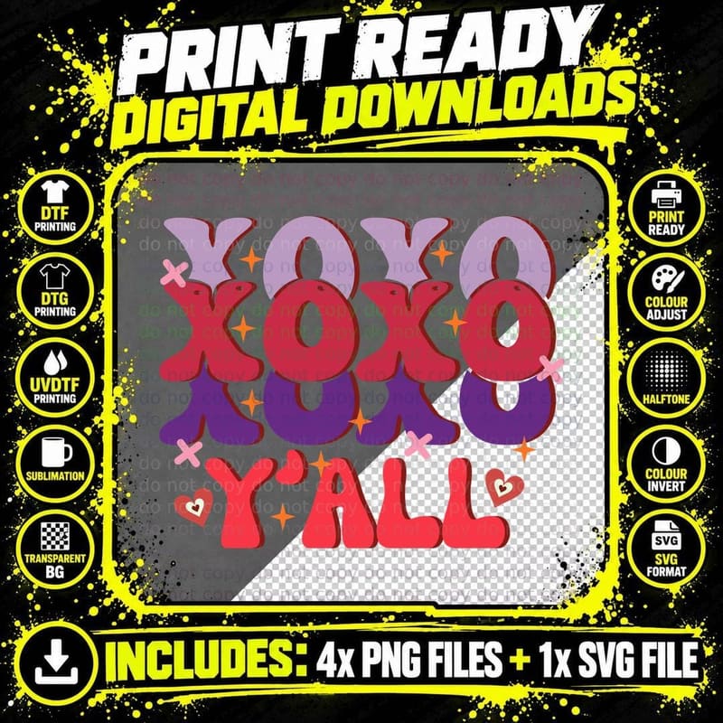 Xoxo You Valentine T-Shirt, XOXO You Multicolored Png SVG Digital Bundle