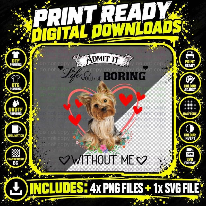 Yorkshire Terrier T-Shirt, Pet Lover Apparel Png SVG Digital Bundle