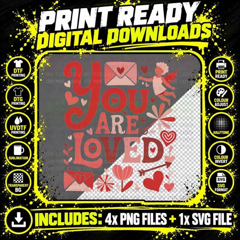 You Are Loved Valentine T-Shirt, Cupid Envelope Love Png SVG Digital Bundle
