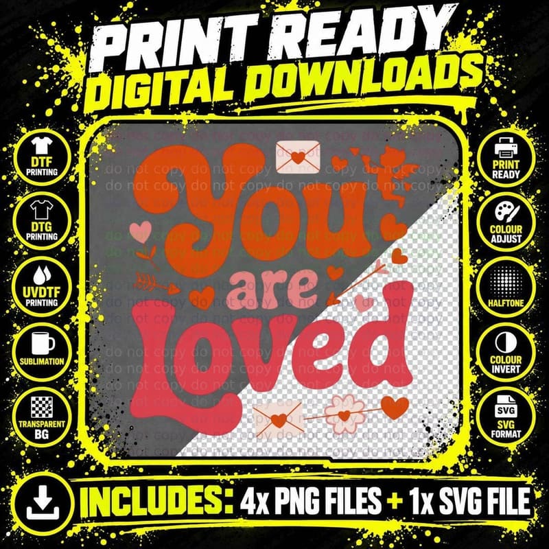 You Are Loved Valentine T-Shirt, Hearts Envelopes Cupid Png SVG Digital Bundle