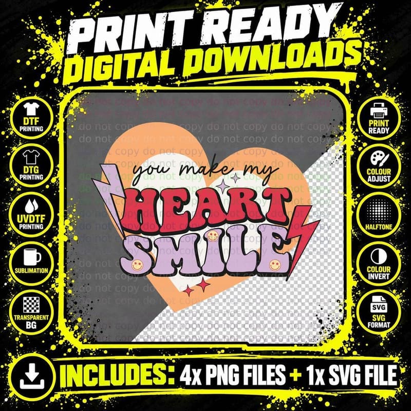 You Make My Heart Smile Valentine T-Shirt Png SVG Digital Bundle