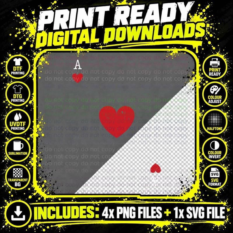 Ace of Hearts Valentines Day Cool Playing Card Poker Png SVG Digital Bundle