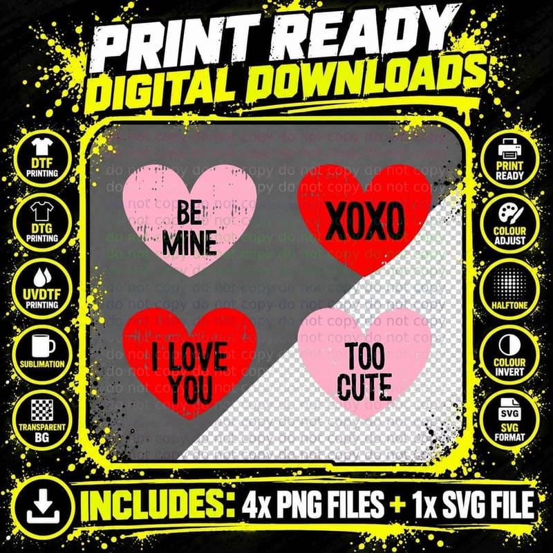 Be Mine I Love You Valentines Day Cute V-Day Heart Png SVG Digital Bundle