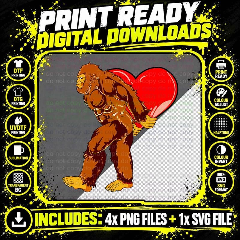 Bigfoot Valentines Day Shirt Sasquatch Heart Bigfoot Png SVG Digital Bundle