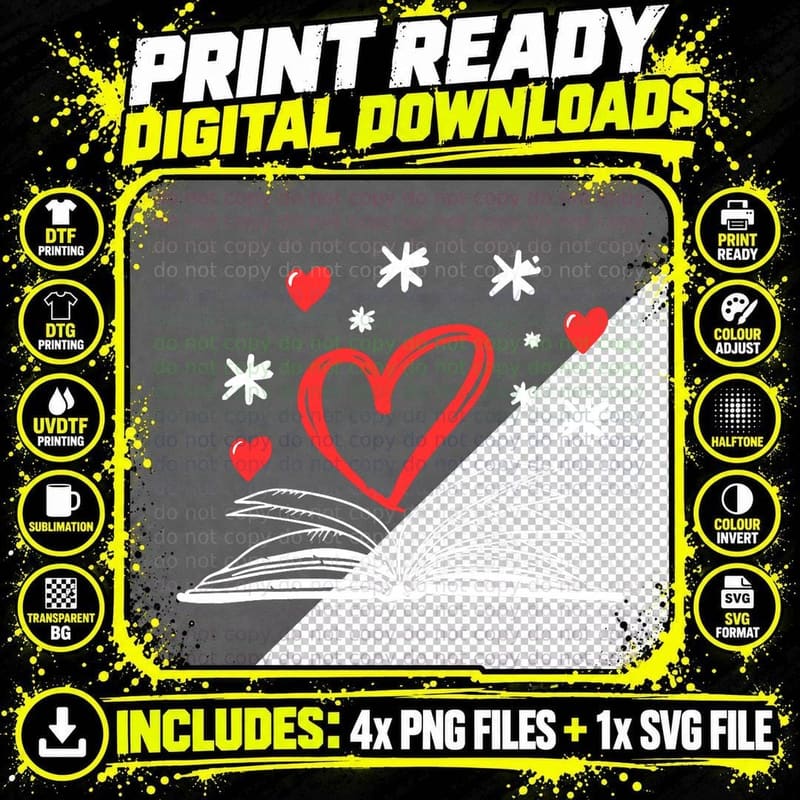 Bookworm Librarian Valentines Day Book Reading T-Shirt Png SVG Digital Bundle
