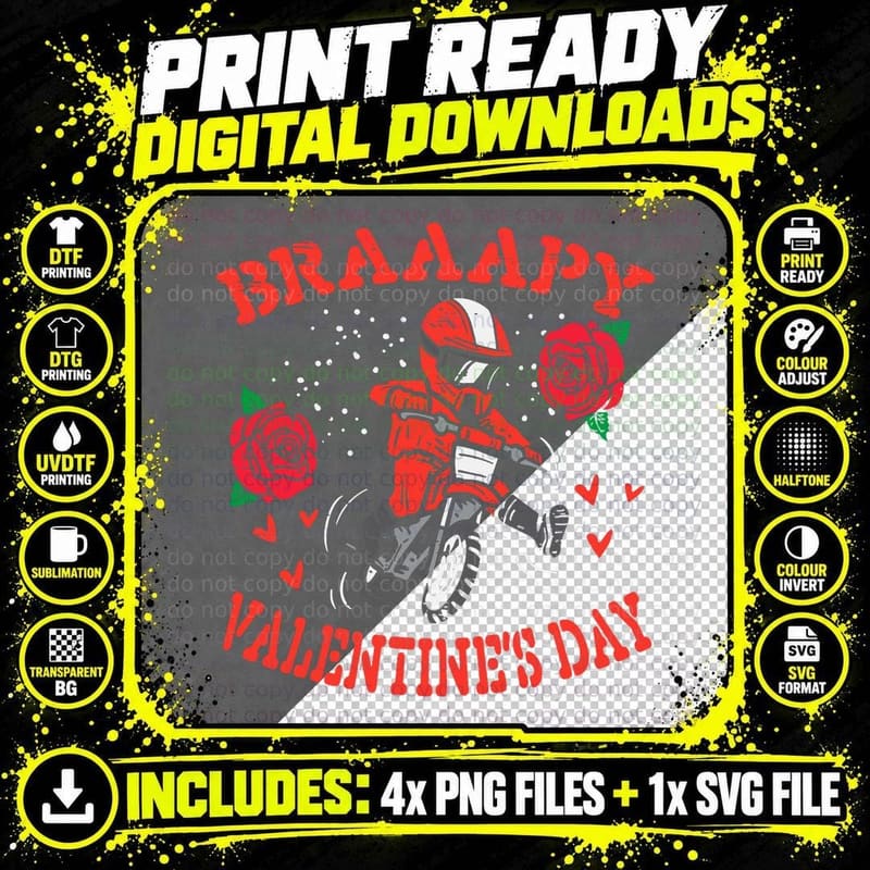 Braaapy Valentines Day Motocross Dirt Bike Men Boys Kids Png SVG Digital Bundle