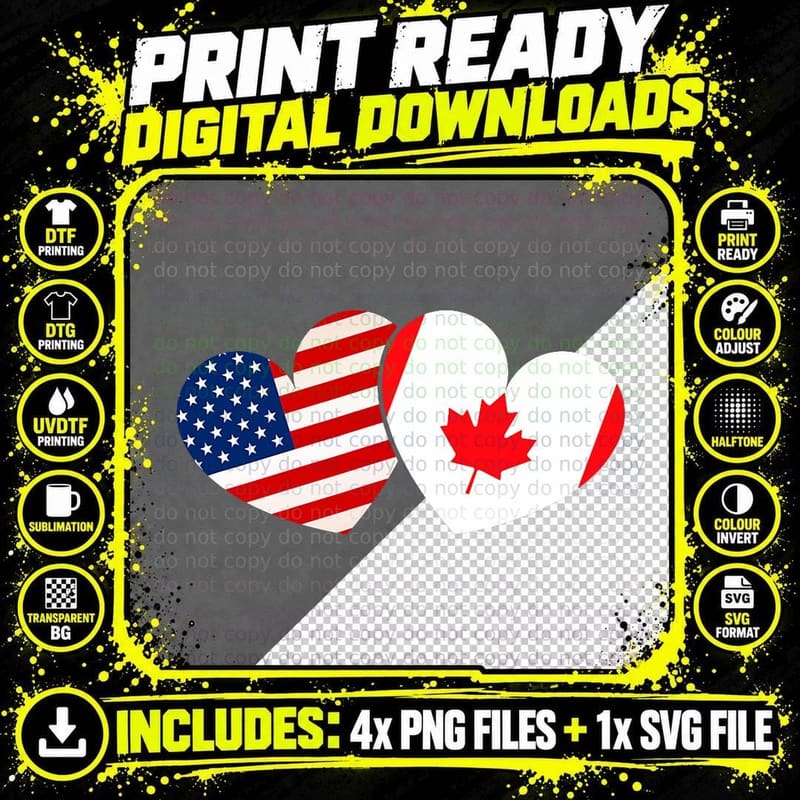 Canada US Flag Valentines Day Gift Canada T-Shirt Png SVG Digital Bundle