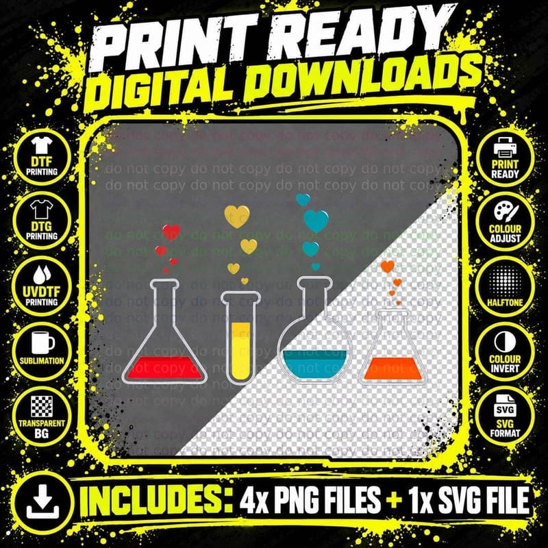 Cute Chemistry Hearts Science Valentines Gift Nerd Png SVG Digital Bundle