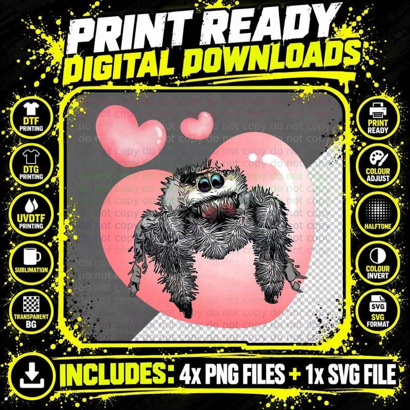Cute Jumping Spider Love, Regal Spooder Png SVG Digital Bundle