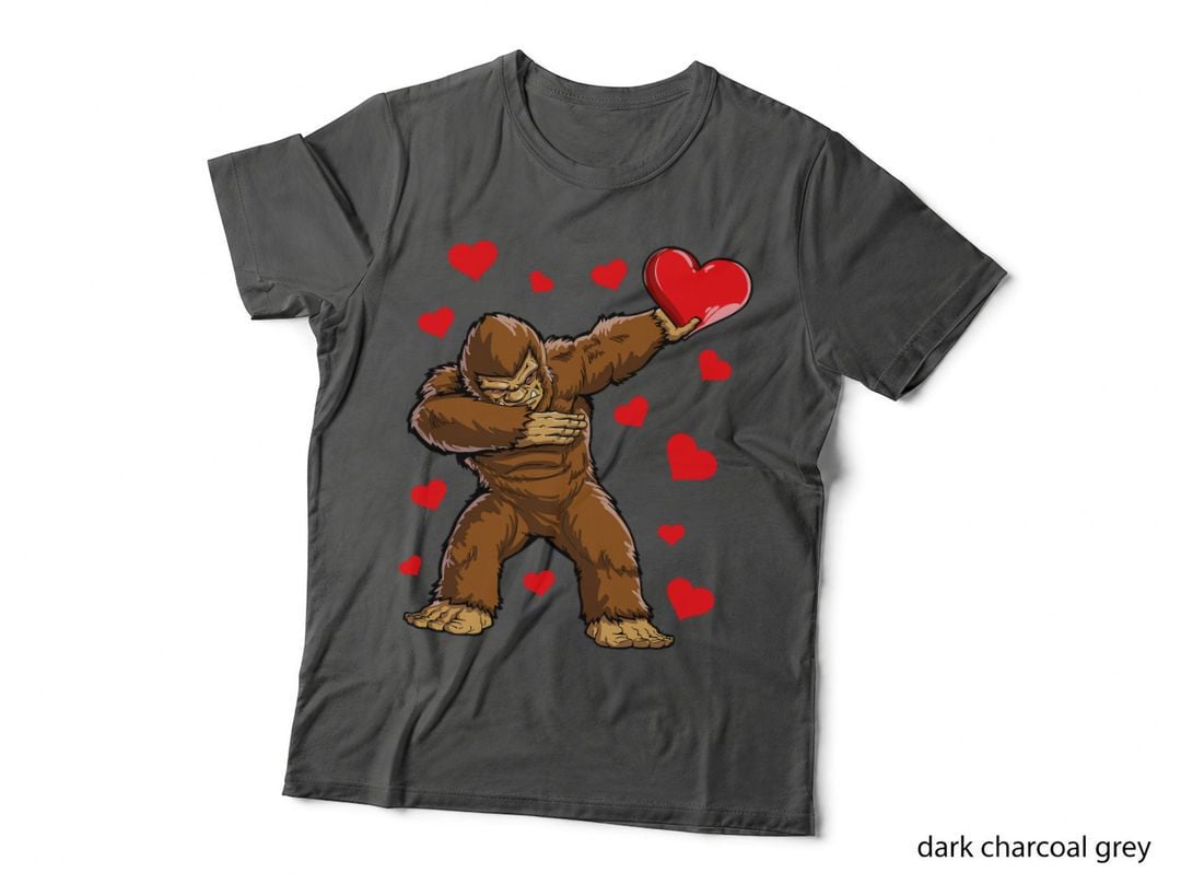 Dabbing Bigfoot Heart Valentines Day Boys Men Love Sasquatch T-Shirt