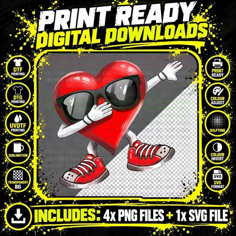 Dabbing Heart Valentines Day Boys Girls Kids Dab Love Png SVG Digital Bundle