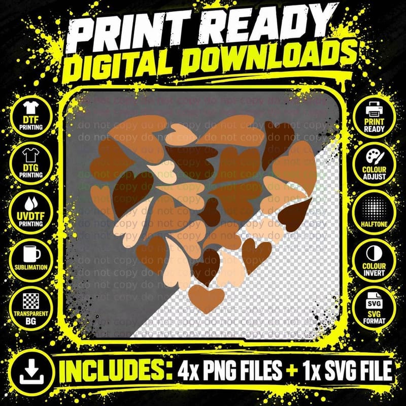 Diversity Hearts Love Black History Month Melanin Png SVG Digital Bundle