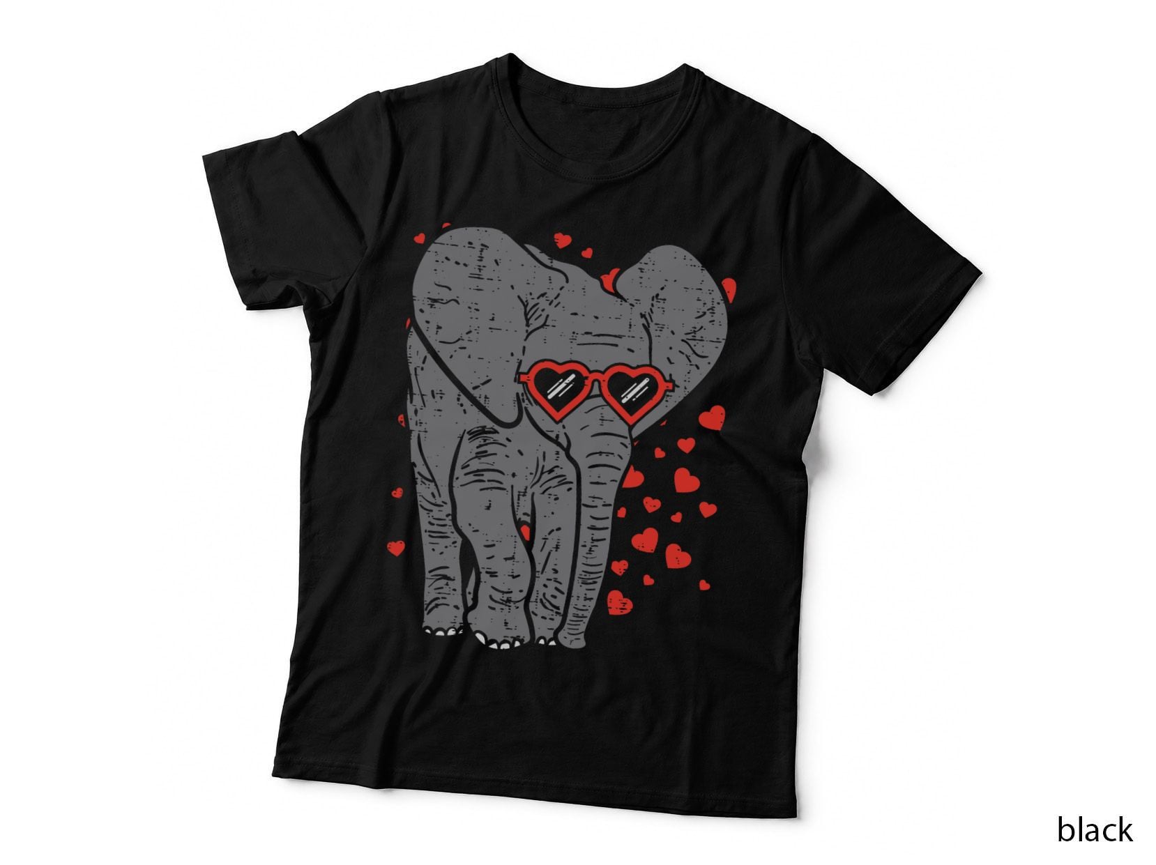 Elephant Heart Glasses Cute Valentines Day Animal Lover Gift T-Shirt