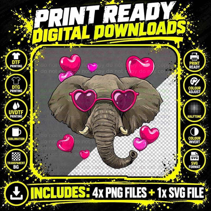 Elephant Valentines Day Zoo Safari Keeper Animal Png SVG Digital Bundle