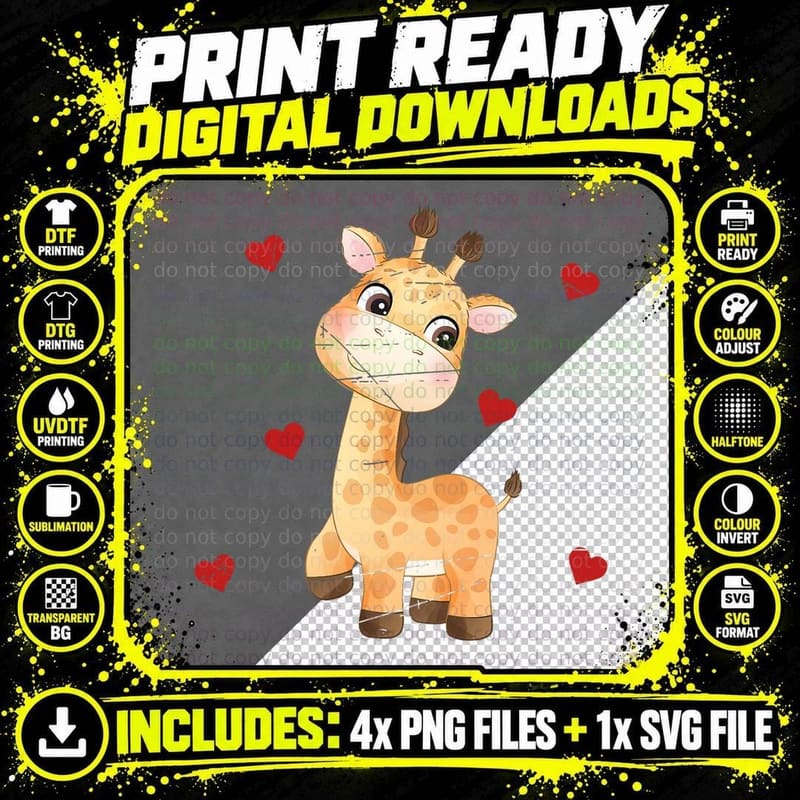 Giraffes Zoo Animal Valentines Day Gift Safari Giraffe Png SVG Digital Bundle