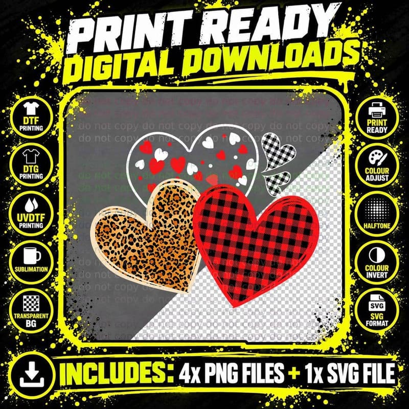 Girls Valentines Days Hearts Love Leopard Red Plaid Png SVG Digital Bundle