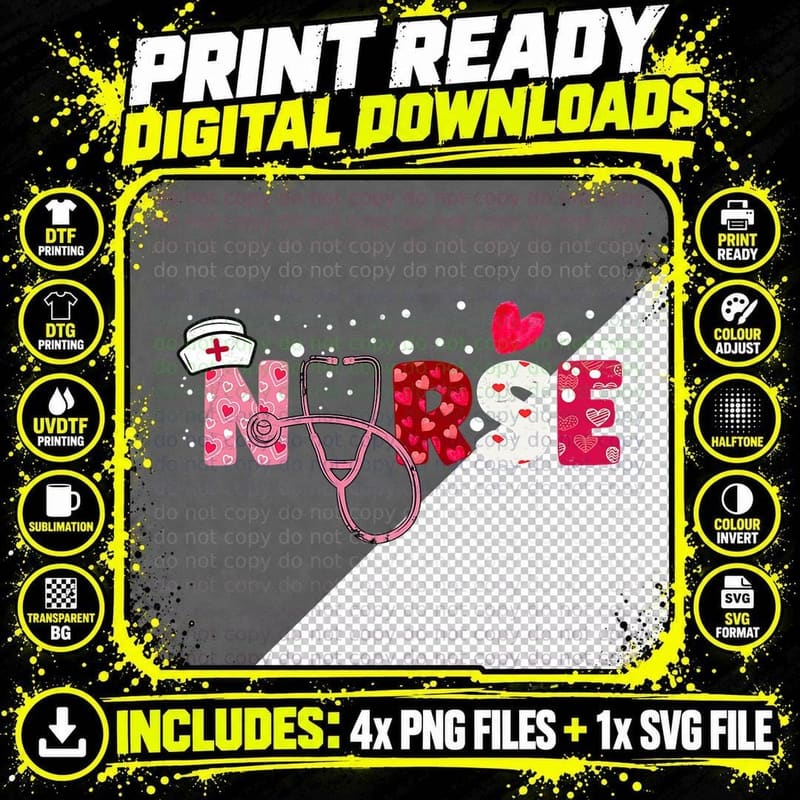 Girls Women Nurses Valentines Day Gifts Hearts Png SVG Digital Bundle