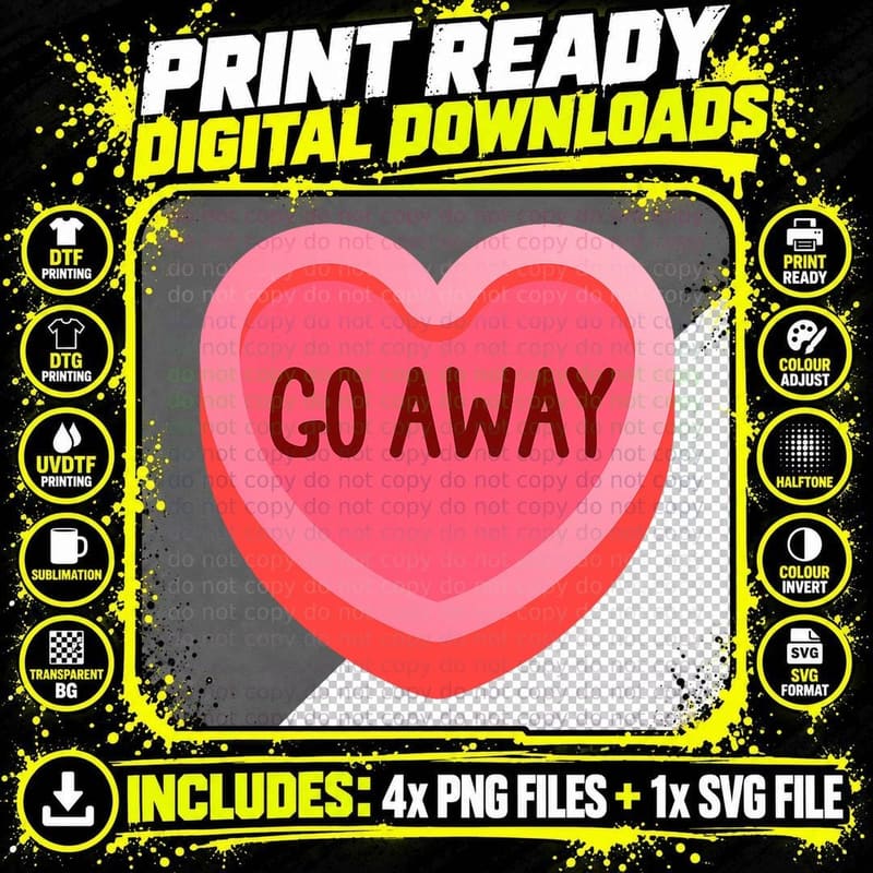 Go Away Candy Heart Galentines Anti-Valentines Day Group Png SVG Digital Bundle