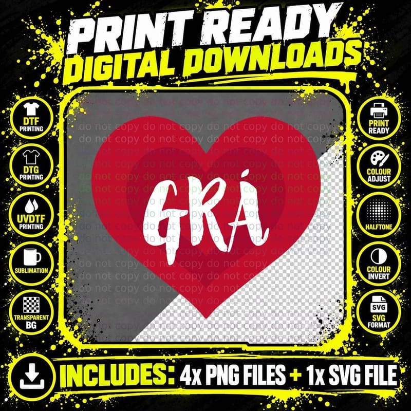 Grá - Love as Gaeilge Heart Irish Valentines Day Irish Png SVG Digital Bundle