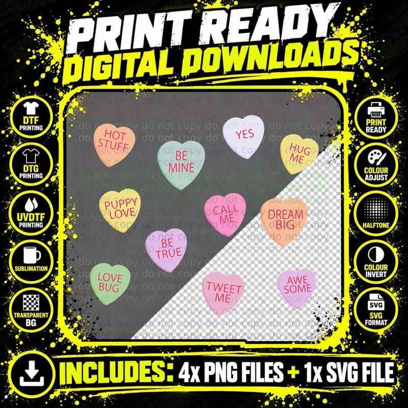Happy Valentines Day Candy Conversation Hearts T-Shirt Png SVG Digital Bundle