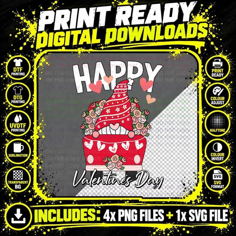 Happy Valentines Day Cute Gnome V-Day Love Boys Girls Png SVG Digital Bundle
