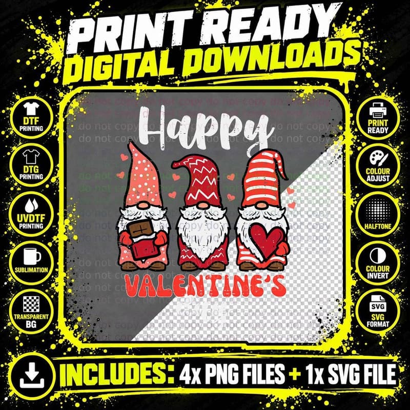 Happy Valentines Day Gnomes Cute Gnomies Women Girls Png SVG Digital Bundle
