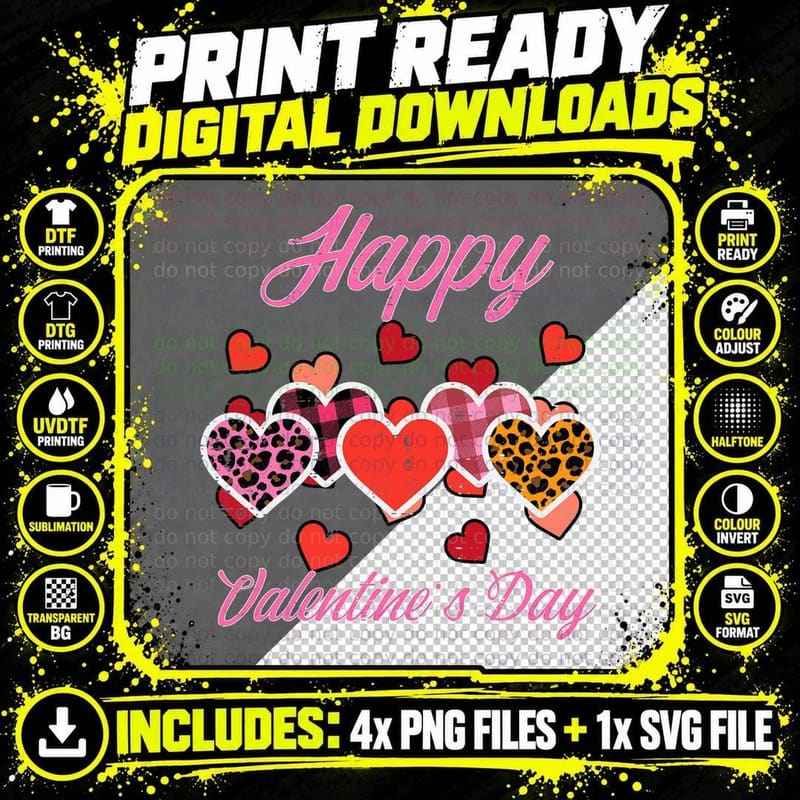 Happy Valentines Day Leopard Plaid Hearts Women Girls Png SVG Digital Bundle