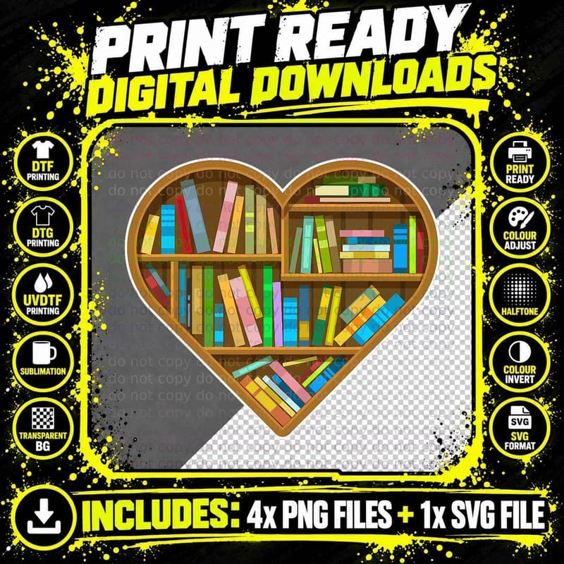 Heart Books Valentines Day Reading Nerds Reader Png SVG Digital Bundle