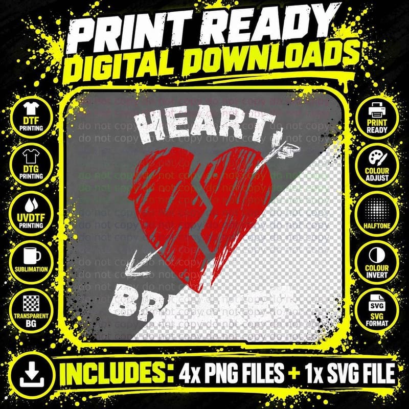 Heart Breaker Valentines Day Gift Idea T-Shirt Png SVG Digital Bundle