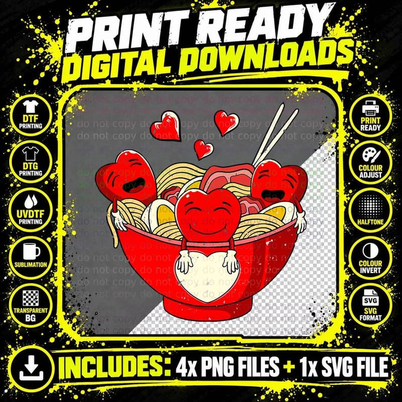 Heart Ramen Valentines Day Cute Japanese Food Love Png SVG Digital Bundle