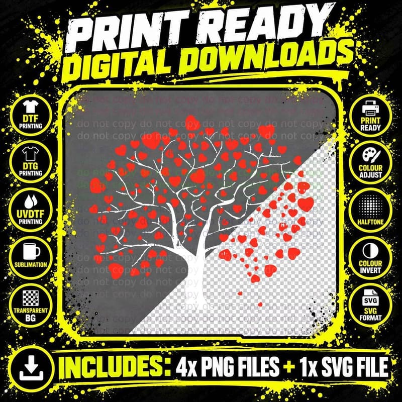 Heart Tree Valentines Day Cute Nature Love T-Shirt Png SVG Digital Bundle