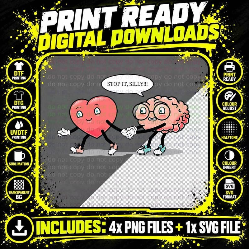 Heart vs Brain Heart Leading Brain Valentines T-Shirt Png SVG Digital Bundle