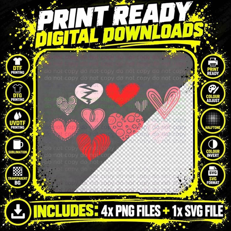 Hearts Pattern Valentines Day Cute Love V-Day Pajama Png SVG Digital Bundle