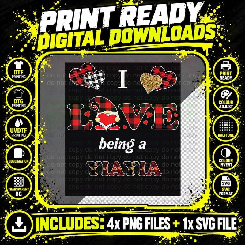 I Love Being Yiayia Cute Gnomes Valentines Day Matching Png SVG Digital Bundle