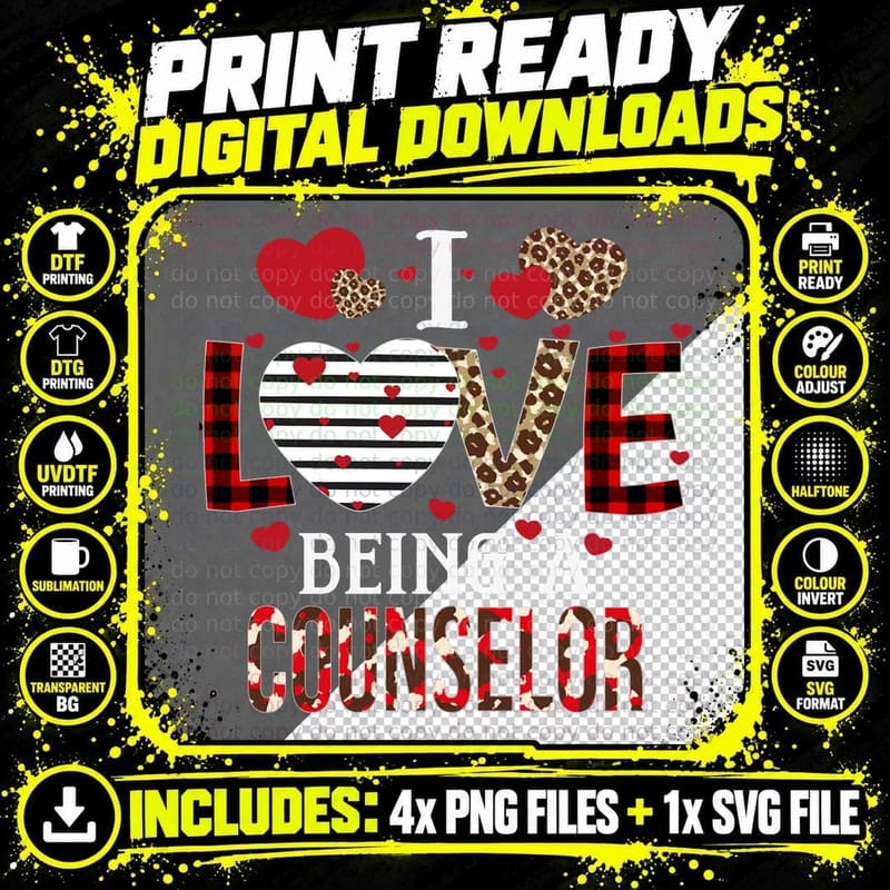 I Love Being a Counselor Red Plaid Hearts Valentines Png SVG Digital Bundle