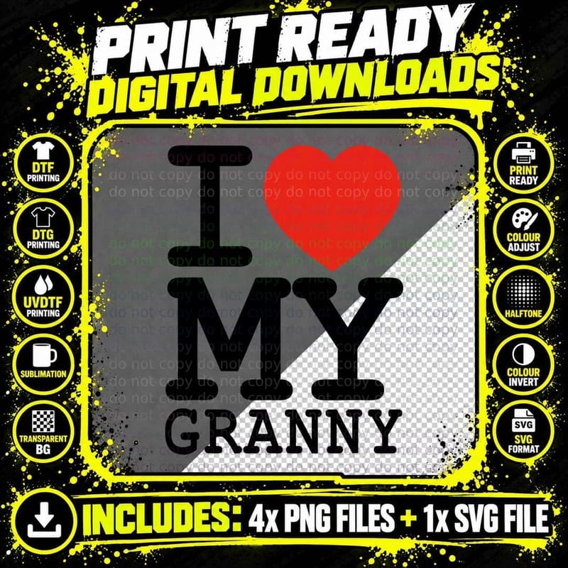 I Love My Granny Family Matching Valentines Day T-Shirt Png SVG Digital Bundle