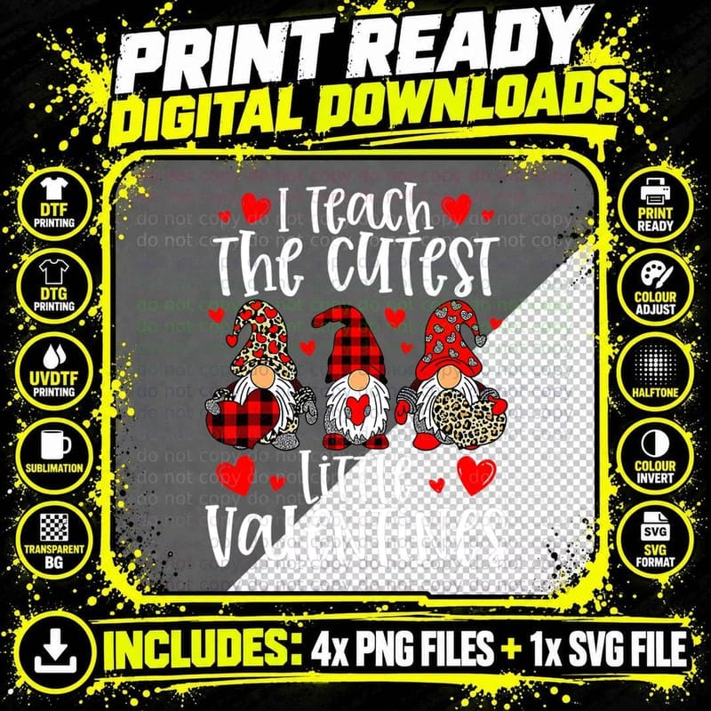 I Teach the Cutest Little Valentines Women Gnome Png SVG Digital Bundle