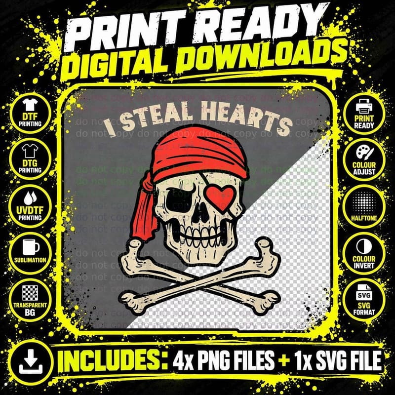 Kids Valentines Day Pirate I Steal Hearts Cool Toddler Png SVG Digital Bundle