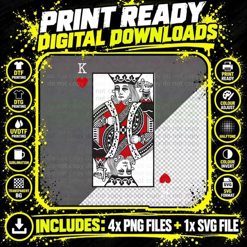 King of Hearts Valentines Day Cool Playing Card Poker Png SVG Digital Bundle