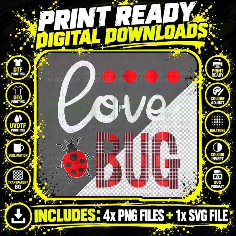 Love Bug Valentines Day Cute Lady Bug Plaid V-Day Zip Png SVG Digital Bundle