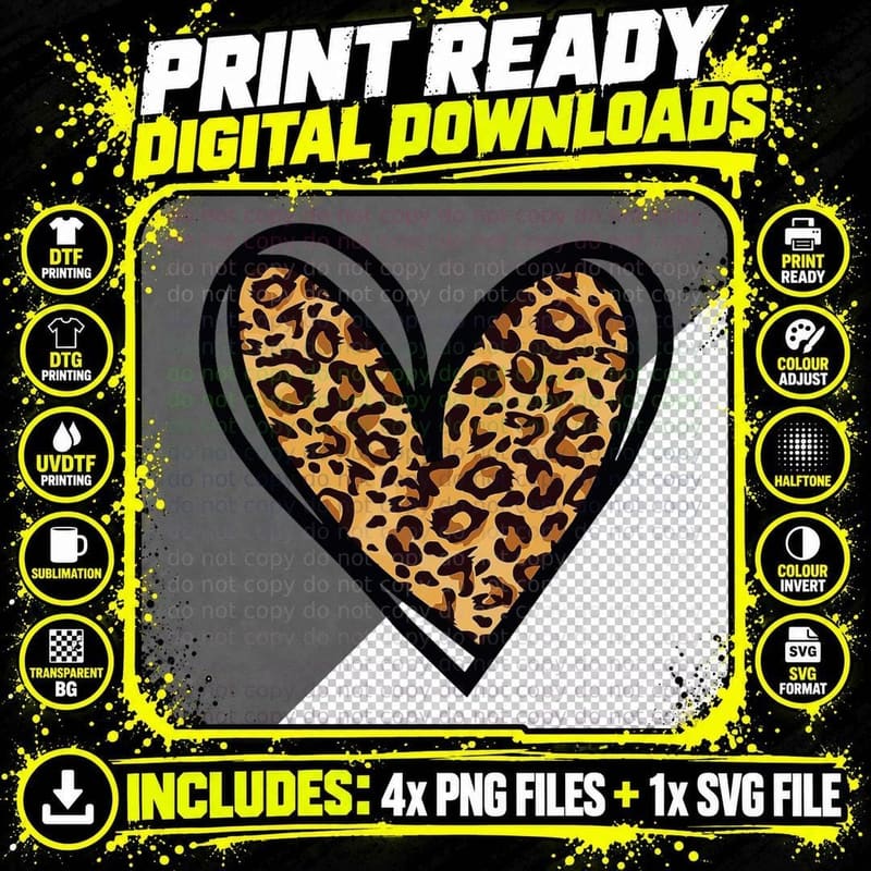 Love Cheetah Leopard Print Heart Valentines Day Girls Png SVG Digital Bundle