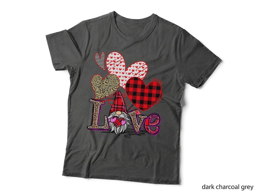 Love Gnome Valentines Day Red Buffalo Plaid Leopard Women T-Shirt