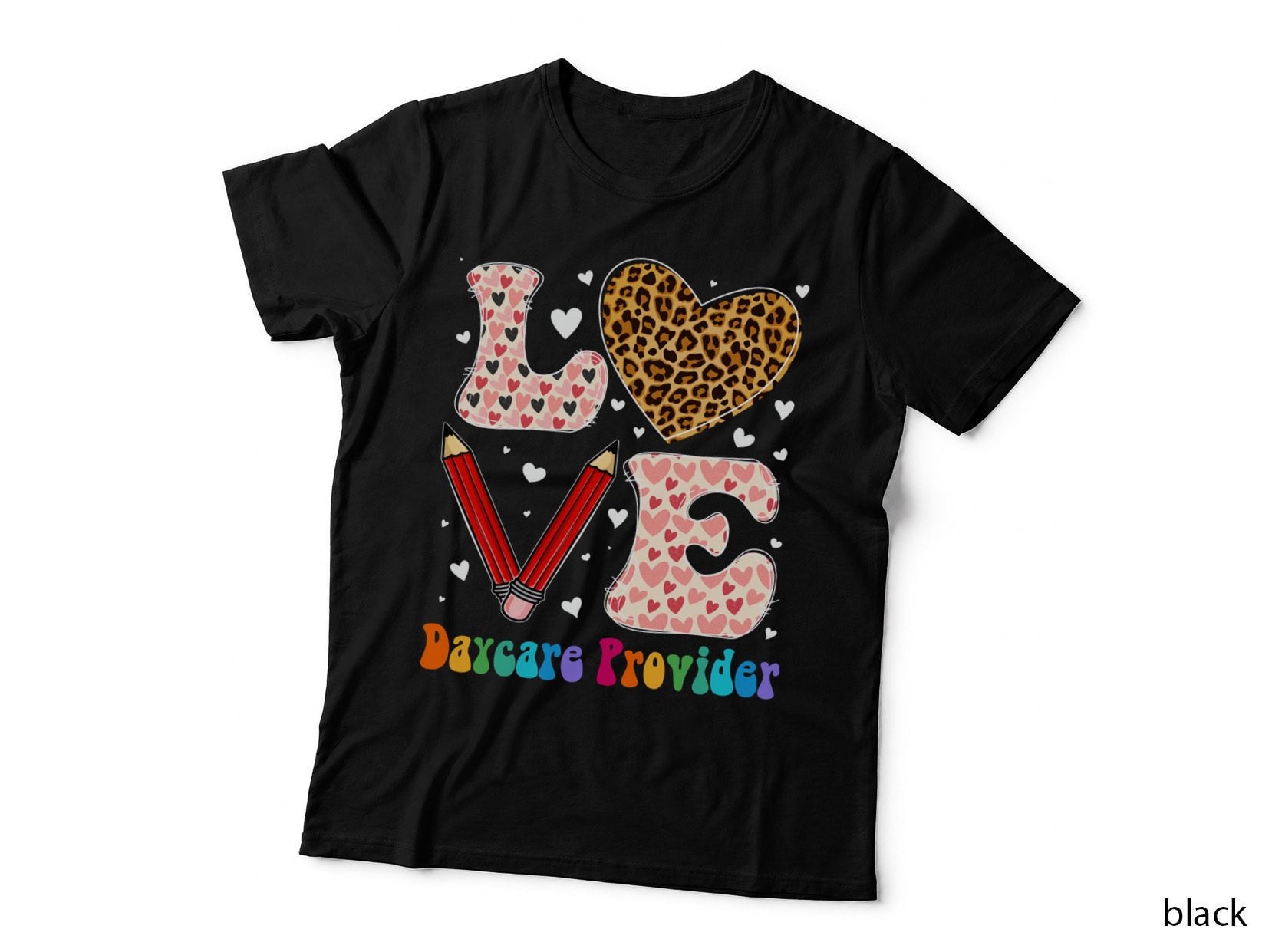 Love Heart Daycare Provider Leopard Plaid Red Valentines Day Pullover Hoodie