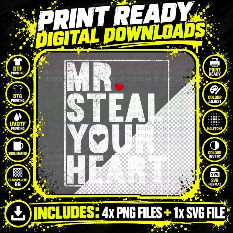 Mr Steal Your Heart V-Day Kids Toddler Boys Valentines Png SVG Digital Bundle