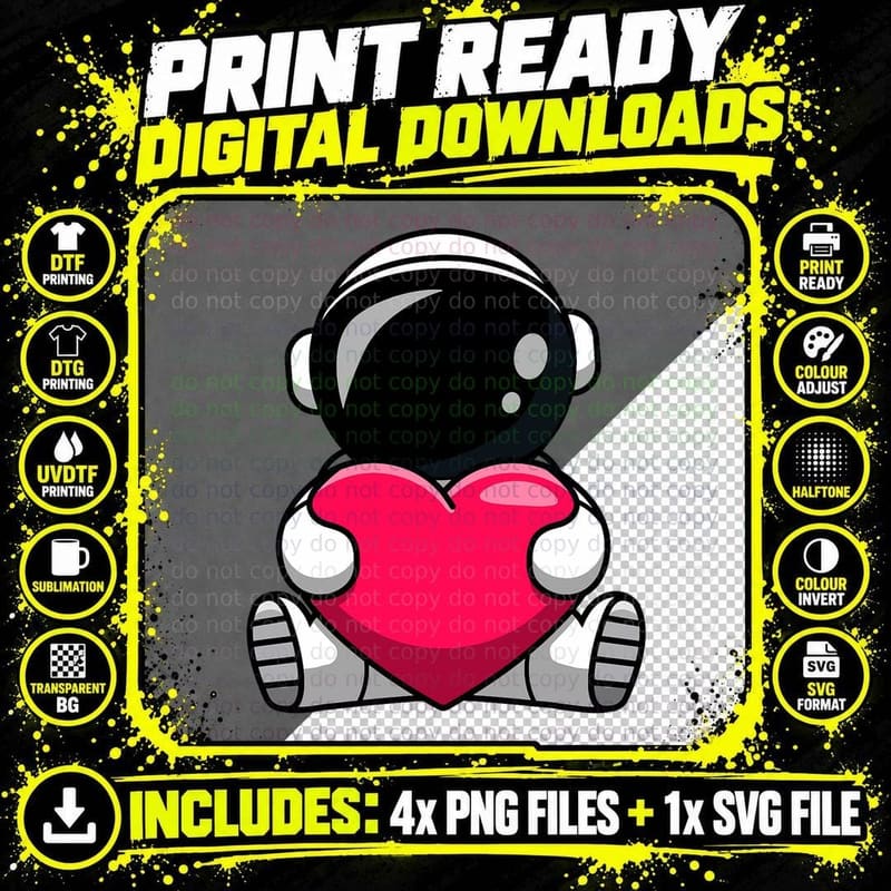 Outer Space Lover Astronaut Valentines Day Heart Kids Png SVG Digital Bundle